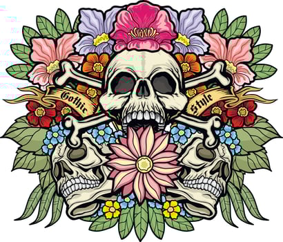 Gothic sign with skull, grunge vintage design t shirts vector