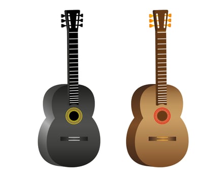 two acoustic guitar on white background vector