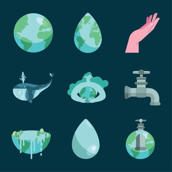 nine water day icons vector