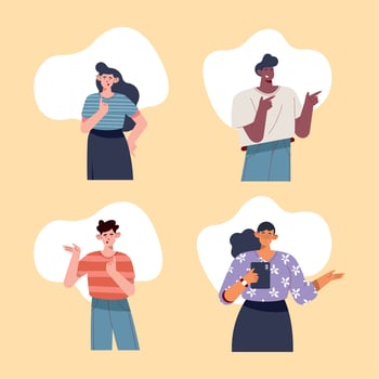 four persons finger point vector