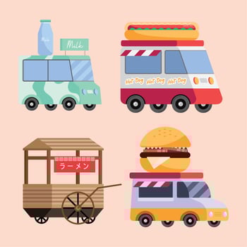 food trucks four icons vector