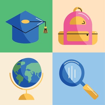 school supplies four icons vector
