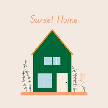 hand draw cute sweet home vector, house with plant vector
