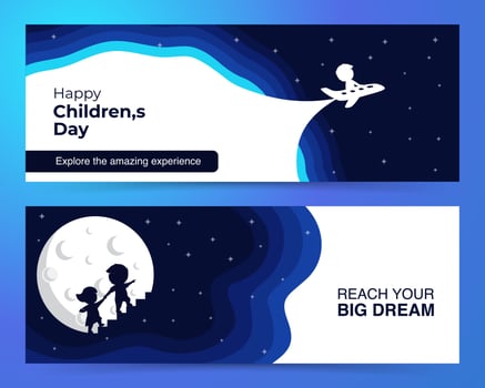 Kids banner illustration. Welcome banner. Child dream banner. Reach Dream vector