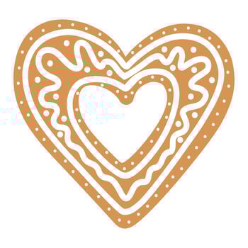 vector Christmas gingerbread in the form of a heart on a white background.