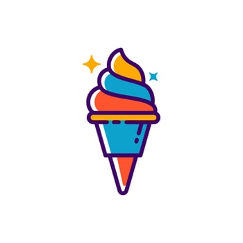 retro classic vintage ice cream logo in colorful design Illustration. ice cream scoop with cone on line art style. Outline vector icon logo