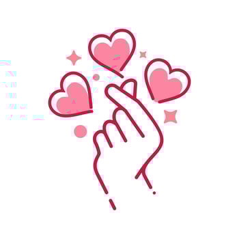 mini i love you hand clip art in pink color ,korean heart finger i love you sign icon vector line art illustration sticker design social media, i heart you gesture