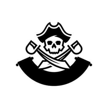 Skull of Dead pirate logo with hat and Crossing sailor Swords mascot emblem design . Skeleton sailor captain icon logo Illustration Mascot. vector