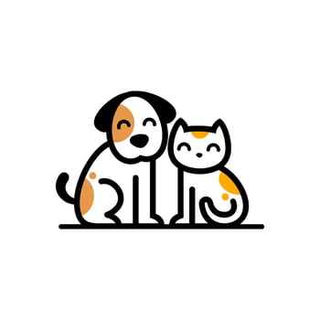 adorable Dog and cat vector cartoon illustration design in line style, simple modern animal pet shop character logo concept. funny puppy and kitty friend logo line art drawing