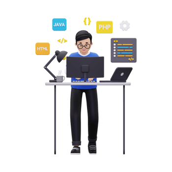 3d Web developer working on project illustration png
