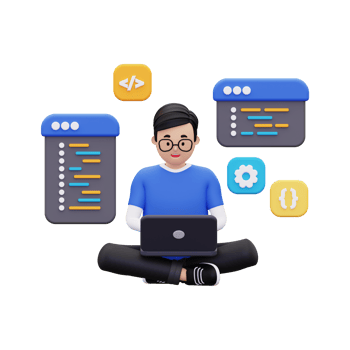 3d Website developer working on laptop illustration png