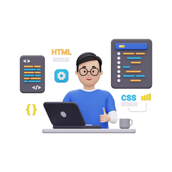 3d Website developer working on laptop illustration png