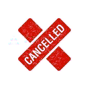 cancelled X stamp. cancelled square grunge sign. vector element icon in red color with rustic effect