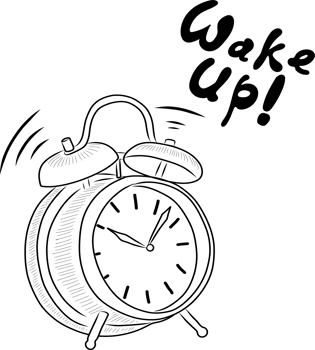 Doodle illustration on a white background. the alarm clock says wake up png