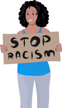 a dark-skinned woman with a poster at a rally. stop racism poster. png