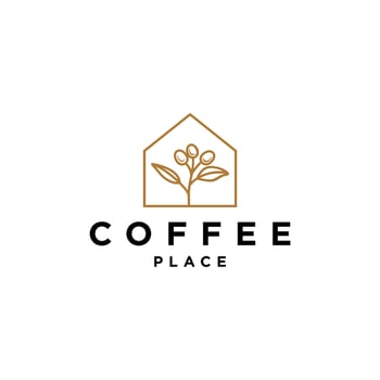 coffee house logo, coffeeshop simple logo, house of coffee beans with branch in trendy line hipster modern simple logo Illustration vector