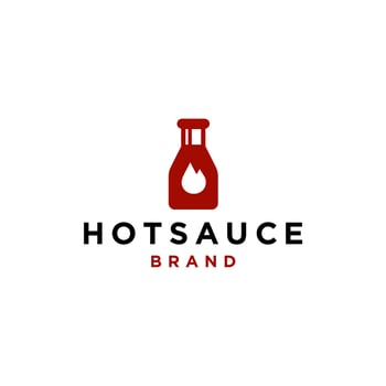 red hot bottle sauce logo in simple line style vector icon design, hot tomato ketchup with fire flame symbol