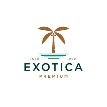 beach and palm tree elegant logo vector, coconut tree tropical beach home icon design illustration Vector