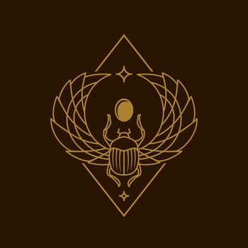 egyptian sacred Scarab wall art design. beetle with wings Vector illustration logo, personifying the god Khepri. Symbol of the ancient Egyptians in line Illustration