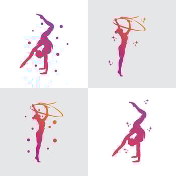 Set of gymnastic with ribbon logo vector