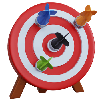 3d rendering red target with four darts isolated png