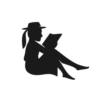 silhouette of little girl with hat sitting and holding a book story vector Illustration, kid reading a book vector