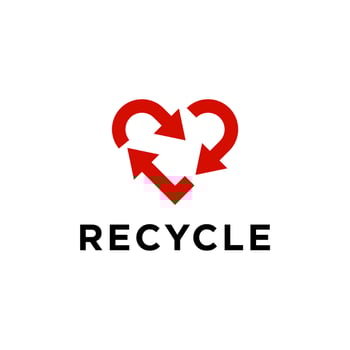Recycle Red heart arrow sign symbol. Recycle with love icon vector. Heart shape cycle enviromental earth design vector