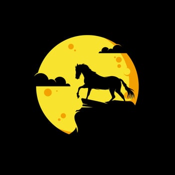 Silhouette of the horse in the moon logo design vector