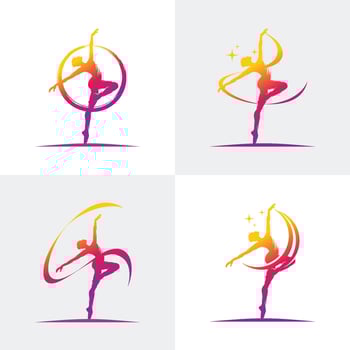 set young gymnast women dance with ribbon logo vector