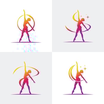 set young gymnast women dance with ribbon logo vector