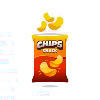 realistic 3d snack chips bag plastic packaging design illustration icon for food and beverage business, potato snack branding element logo vector. vector