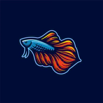 betta fish vector. beautiful red and blue betta fish fighter guppy logo mascot design Vector esport modern Illustration isolated on dark background