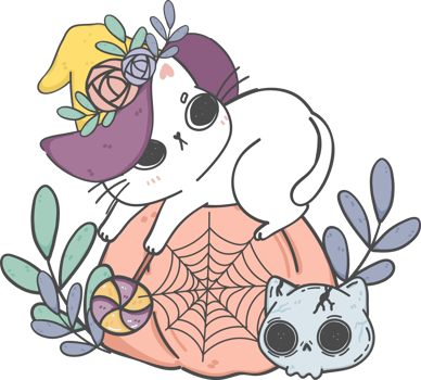 cute Halloween kitten cat in costume cartoon animal doodle png