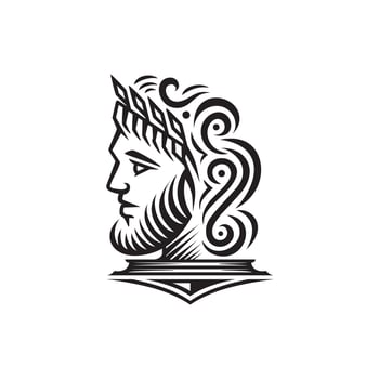 Ancient Greek Figure Face Head Statue Sculpture Logo design, Elegance logo apollo God wearing leaf crown, line linear illustration elegant logo illustration vector