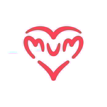 I love mum logo, Mum letters with abstract heart ribbon made from brush stroke, icon design. Illustration isolated on white background. Love mum concept. Happy mother's day vector