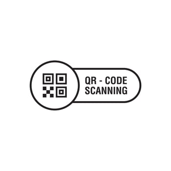qr code scan simple line badge. concept of technology for instant payment or tech pay method without money. flat simple trend modern qrcode ui logotype graphic art design isolated on white background vector