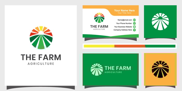 agriculture farmer garden nature with sun logo design and business card vector