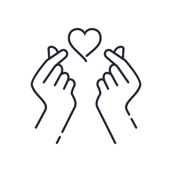 mini i love you hand clip art in pink color ,korean heart finger i love you sign icon vector line art illustration sticker design social media, i heart you gesture