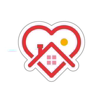 stay home sticker story, House with heart shape, love stay at home care symbol, vector illustration isolated on white background in trendy linear line style