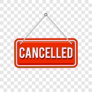 hanging cancelled stamp. cancelled square sign. vector element icon in red color with realistic effect, isolated