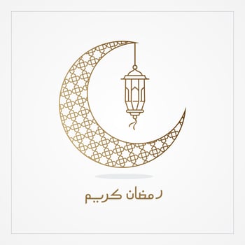 ramadan Kareem, Eid Mubarak Greeting Line icon minimal and simple vector design with beautiful Glowing Lantern and elegant crescent moon star for background and Banner