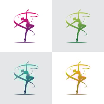 Young gymnast woman dance with ribbon logo vector