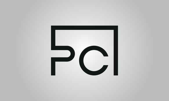 Letter PC logo design. PC logo with square shape in black colors vector free vector template.
