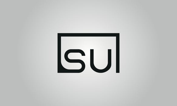 Letter SU logo design. SU logo with square shape in black colors vector free vector template.