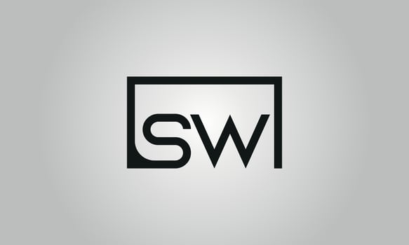 Letter SW logo design. SW logo with square shape in black colors vector free vector template.