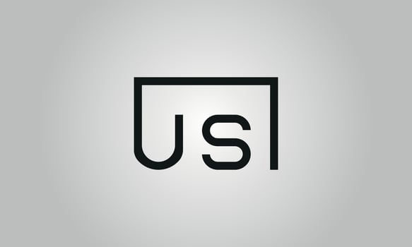 Letter US logo design. US logo with square shape in black colors vector free vector template.