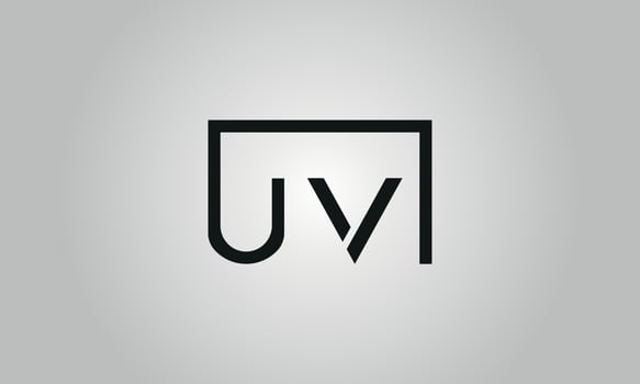 Letter UV logo design. UV logo with square shape in black colors vector free vector template.