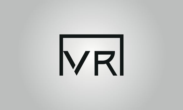 Letter VR logo design. VR logo with square shape in black colors vector free vector template.
