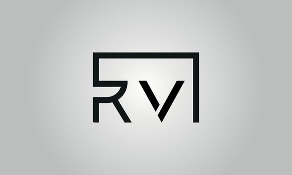 letter RV logo design. RV logo with square shape in black colors vector free vector template.