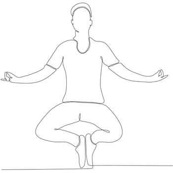 continuous line drawing of man by body yoga vector illustration